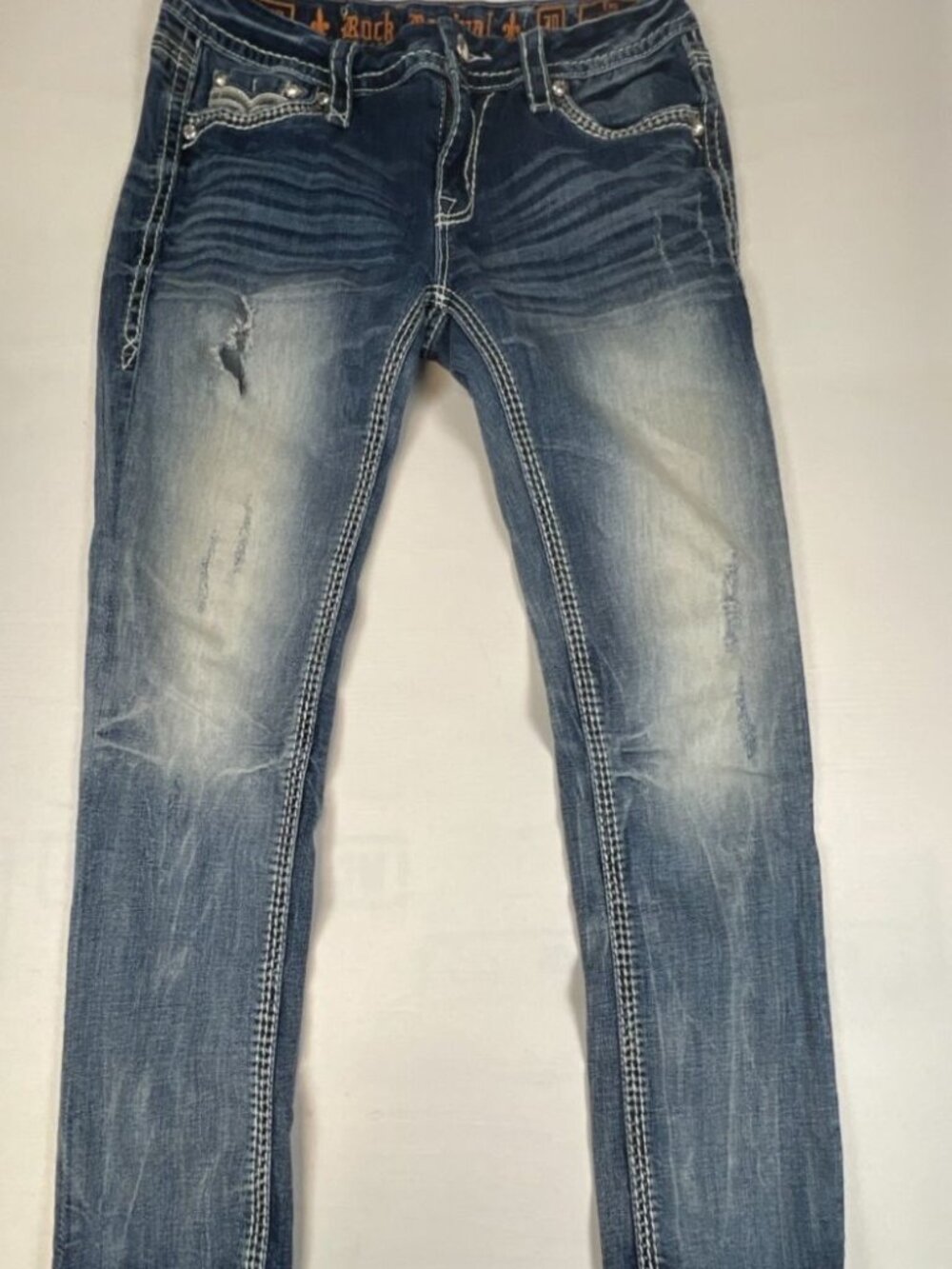 Rock Revival Jeans Womens 30 Blue Fay Easy Cuff Skinny Embellished Pocket